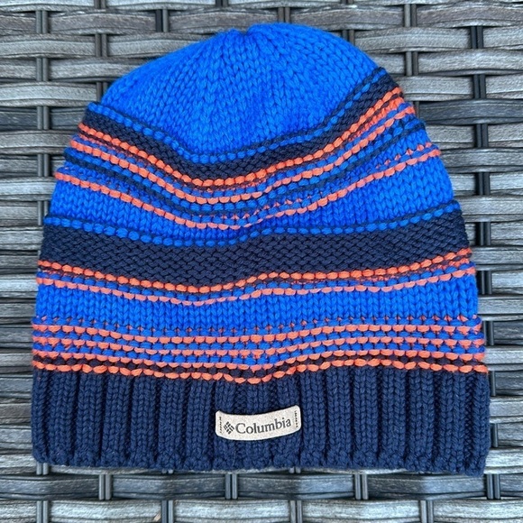 Columbia Youth Multi Blue and Orange Striped Fleece Lined Knit Beanie - Picture 1 of 6